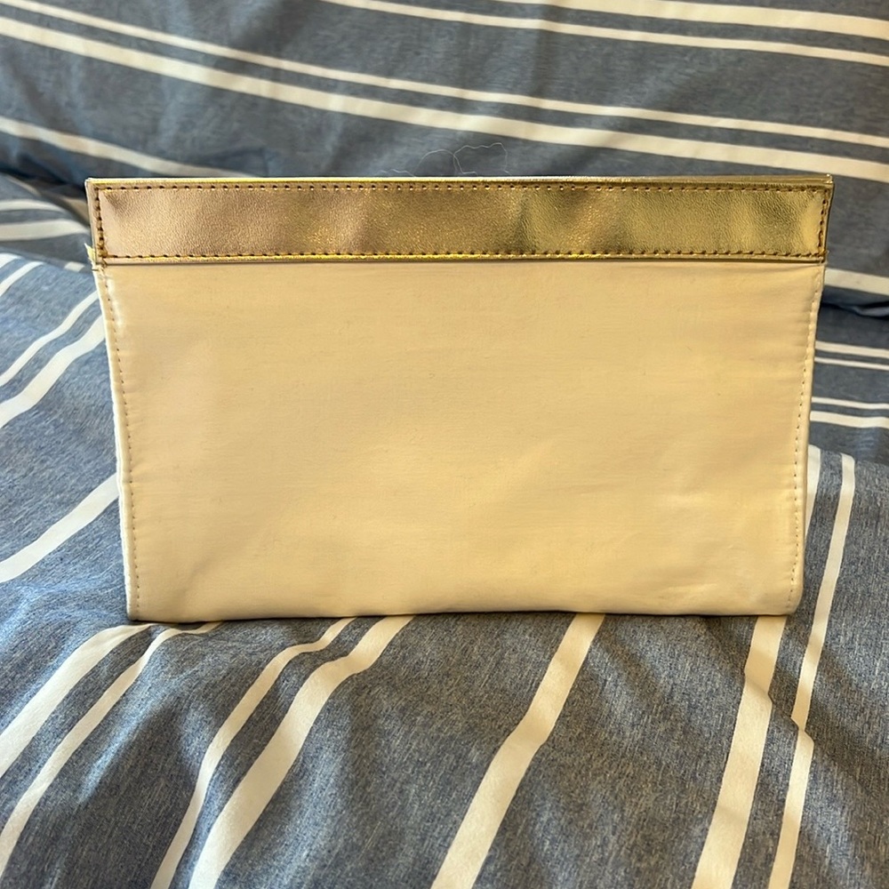 Yves Saint Laurent White Satin Clutch with Gold Accent - Picture 7 of 10